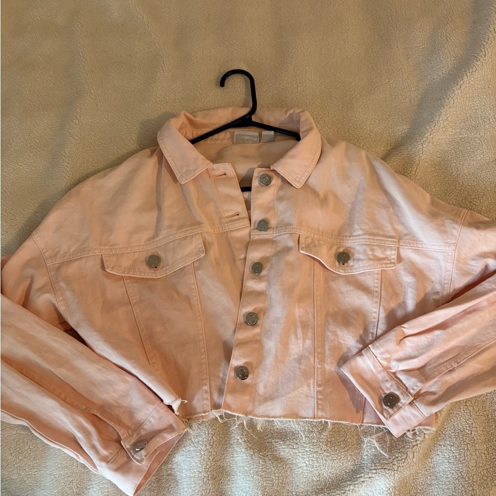 Noisy may Light Pink Cropped Jean Jacket